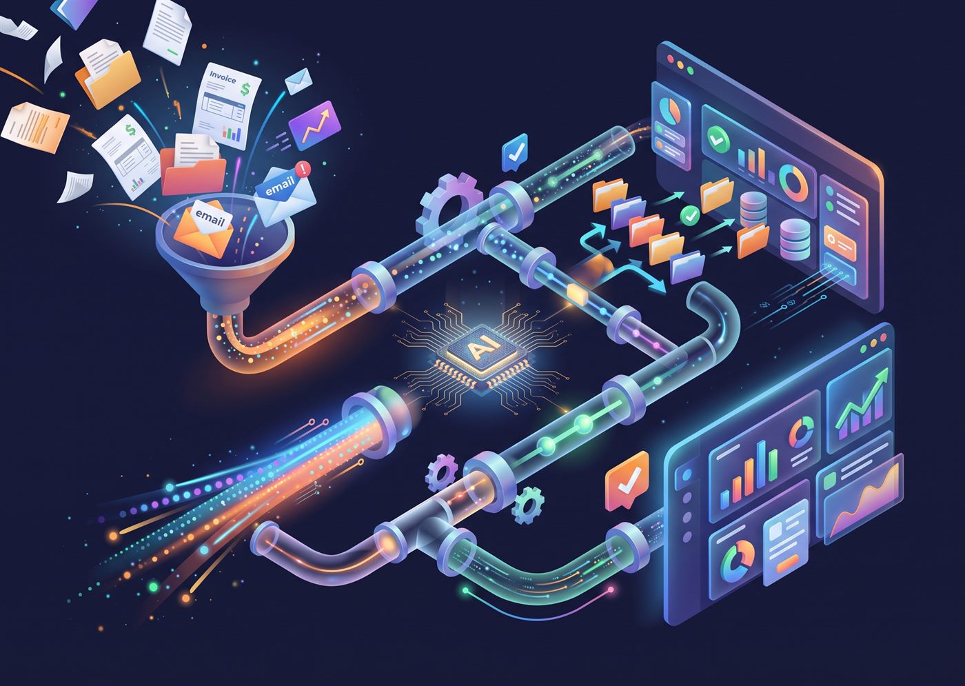 Business process automation dashboard with connected workflows