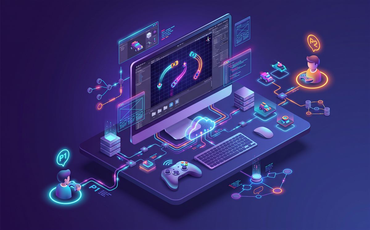 Real-time multiplayer game development illustration